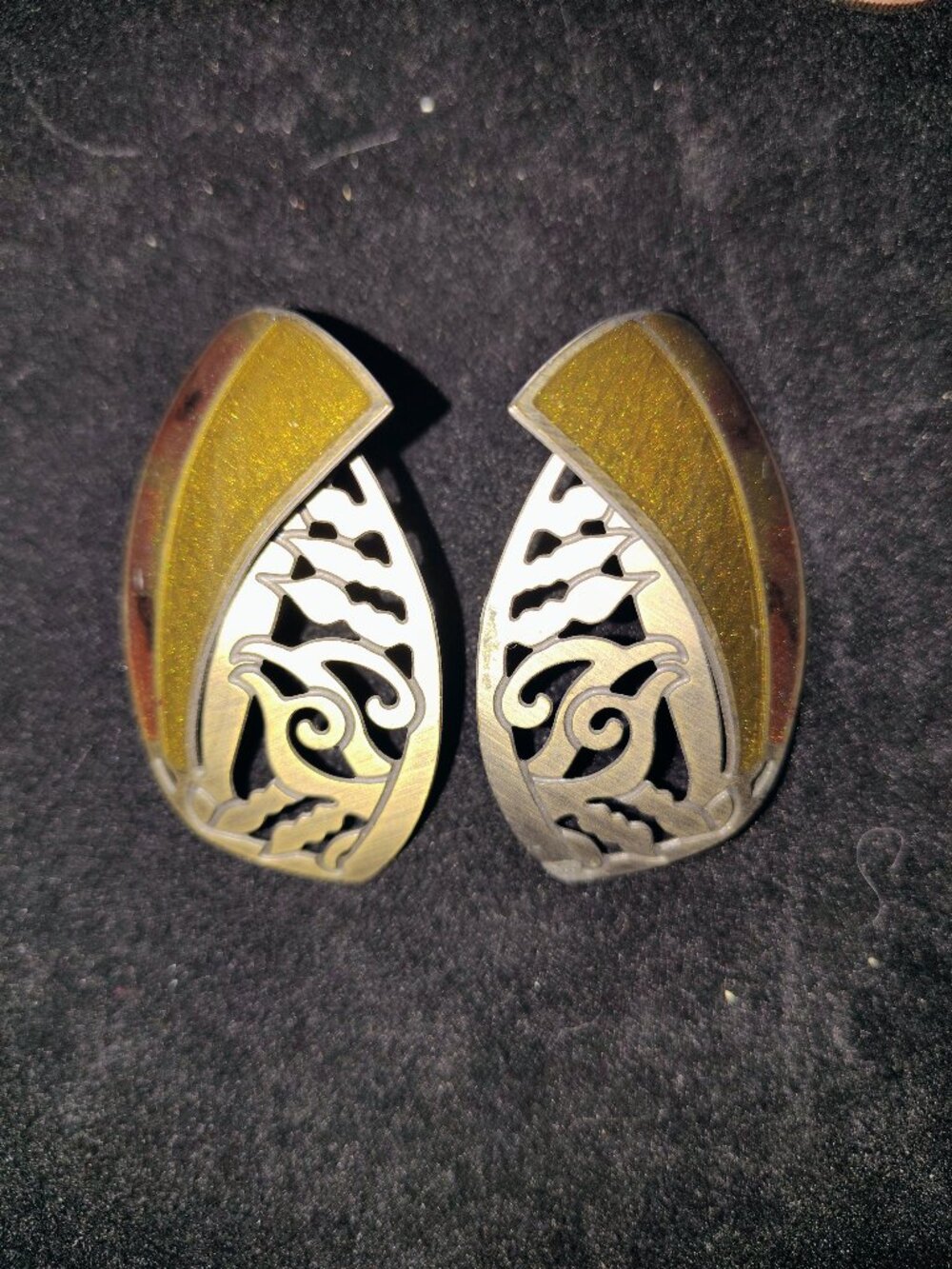 Vintage Edgar Berebi Gold Glitter Enamel Filigree Statement Earrings – Signed
